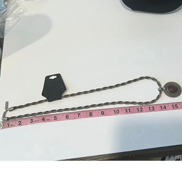 NWT Anne Klein Silver Tone Twisted Rope Necklace Brown Cabochon Stone Pendant - Picture 6 of 6